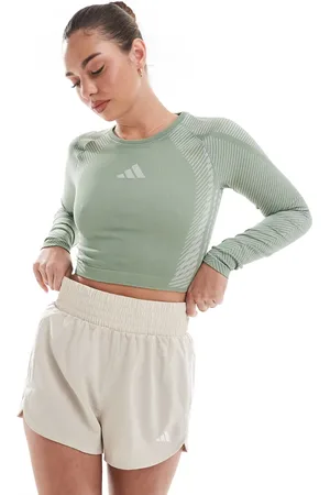 adidas Adidas Training seamless long sleeve crop top in silver green
