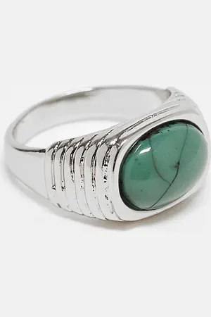 ASOS Signet ring with faux blue stone in tone