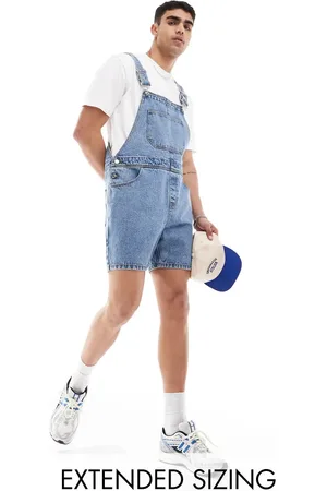ASOS Short length denim dungaree in mid wash
