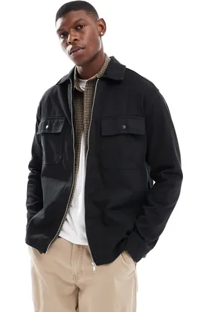 Only & Sons Zip through heavy twill overshirt in