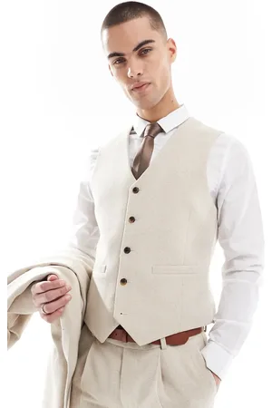 ASOS Skinny wool blend suit waistcoat in stone herringbone