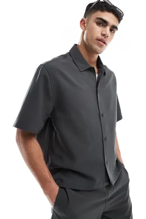 Bershka Premium shirt co-ord in charcoal