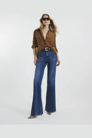 River Island Denim high rise relaxed flare jeans in denim - medium