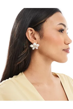 Accessorize Pearl flower statement stud earrings in