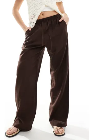 Bershka Tie waist wide leg linen trousers in
