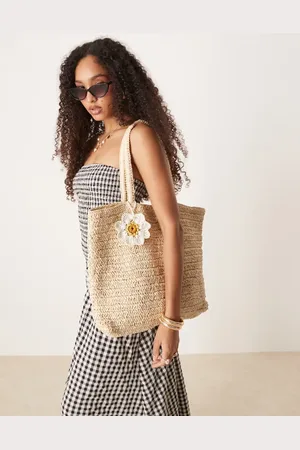 Accessorize Raffia daisy shopper bag in