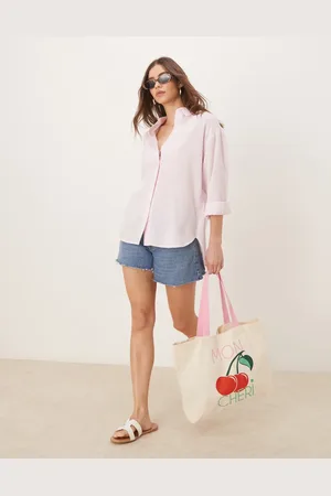 Stradivarius Linen look long sleeve shirt in