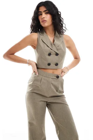 Miss Selfridge Co-ord tailored waistcoat top in khaki