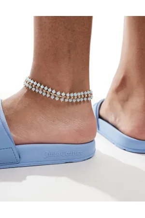ASOS Anklet with faux pearl and crystal cupchain in tone
