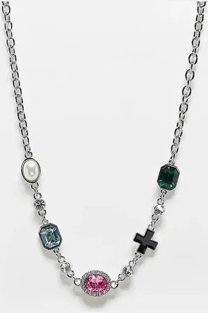 Reclaimed Unisex choker necklace with colourful stones in