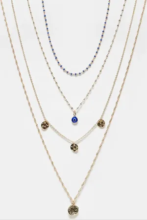 ASOS Pack of 4 necklaces with disc and eye charm detail in tone