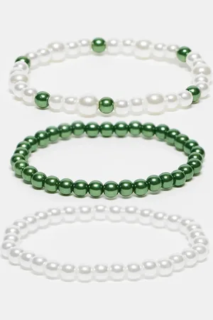 FADED FUTURE Pack of 3 elasticated pearl and green bead bracelets