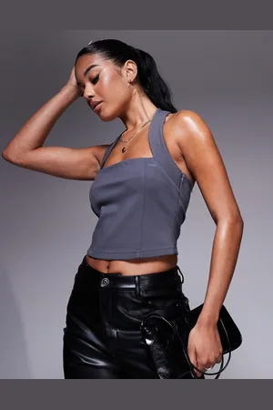 ASOS Premium ponte halter neck top in charcoal