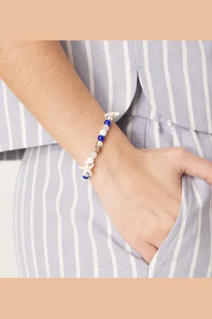 DesignB London Beaded bracelet with starfish charm in cream and blue
