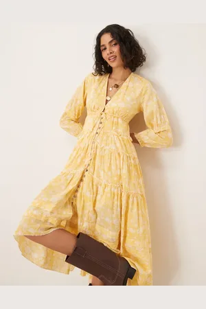 Free People Pappiet chintzy floral button midi dress in sunshine