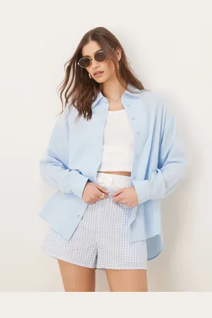 Stradivarius Linen look long sleeve shirt in pale