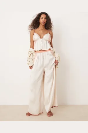 Free People Lace insert silky pyjama set in ivory