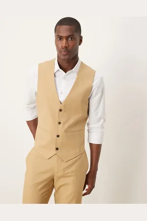 ASOS Linen blend slim suit waistcoat in beige