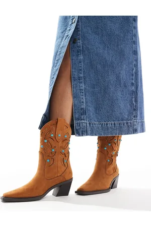 ASOS Roan western heeled boots with stones in tan
