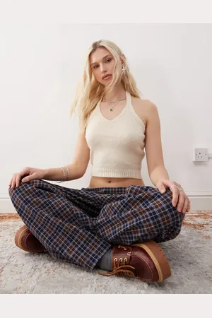 COLLUSION Knitted halter top in ecru