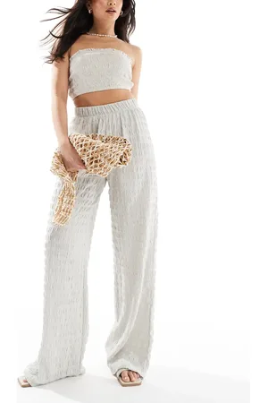 ONLY Seersucker wide leg trousers in ice