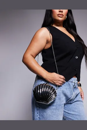 ASOS Shell metal clutch bag in with crossbody strap