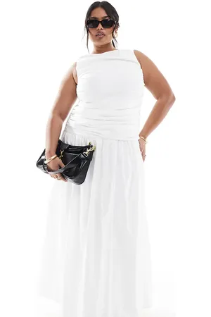 4th & Reckless Ruched poplin sleeveless drop waist maxi dress in