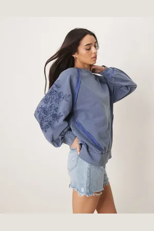 ASOS Oversized sweat with seam detail and cutwork sleeves in washed blue