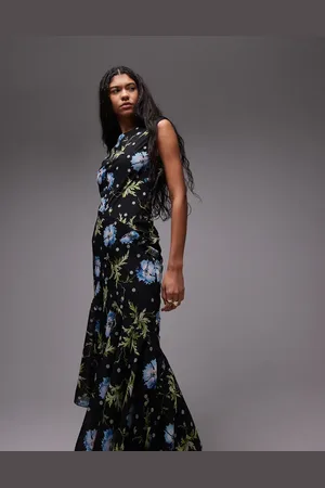 Topshop Godet hem boutique occasion midi dress in based winding floral