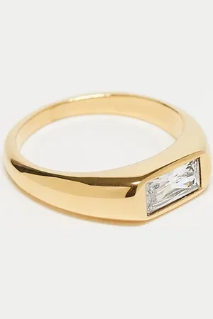 ASOS Waterproof stainless steel signet ring with crystal in tone