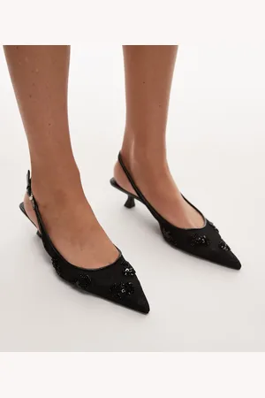 MANGO Beaded pointed sling back kitten heel in