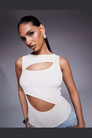 ASOS Cut away slash neck textured tank top in ecru