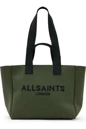 AllSaints Izzy medium knitted tote bag in olive