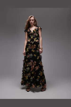 Topshop Flutter sleeve ruffle occasion midi dress in base floral