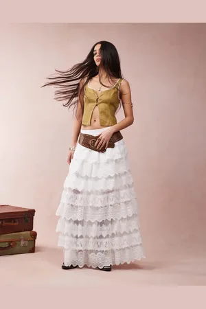 AllSaints Lizi lace maxi skirt in chalk