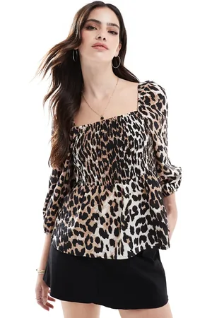 VERO MODA Smocked top with square neck in leopard print