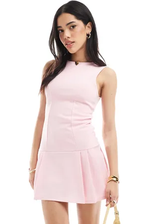 Miss Selfridge Lined scuba pleated dropwaist dress in
