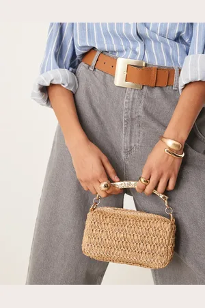 ASOS Hammered top handle straw grab bag with detachable crossbody strap