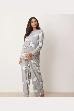 ASOS ASOS DESIGN Maternity rainbow long sleeve top & trouser pyjama set in marl