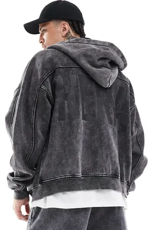 HERA Mens washed graphic zip hoodie in washed