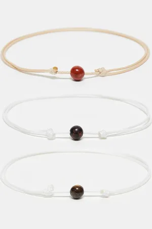 FADED FUTURE Pack of 3 rope bracelets with natural stones in brown