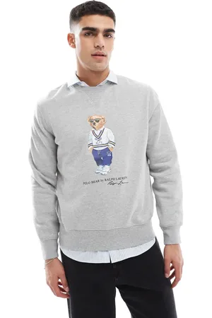Ralph Lauren Campus bear print fleece sweatshirt in marl