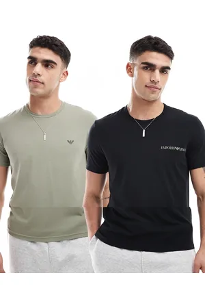Emporio Armani Bodywear 2 pack endurance lounge logo t-shirts in and beige