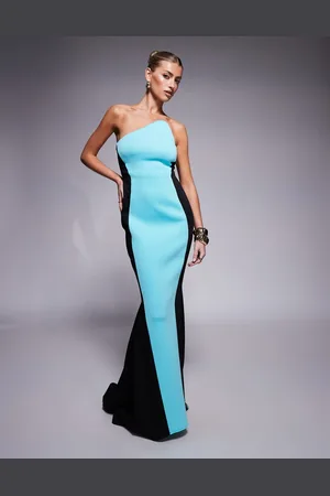 ASOS Premium colourblock scuba bandeau maxi dress in & blue