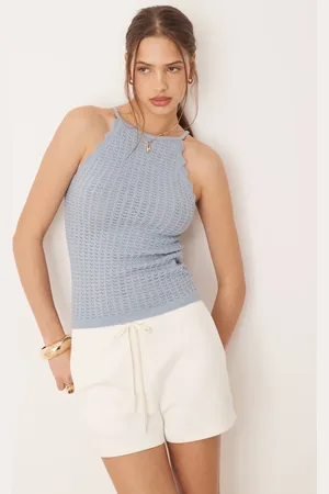 AWARE Fine knit tank top with scalloped trim in dusty