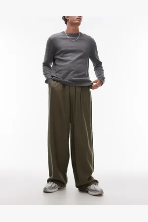 Topman Casual linen blend relaxed trousers in khaki