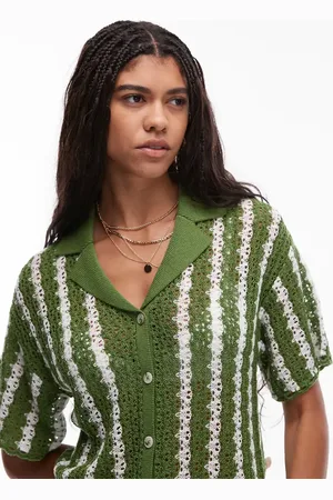 Topshop Knitted stitchy stripe co-ord shirt in