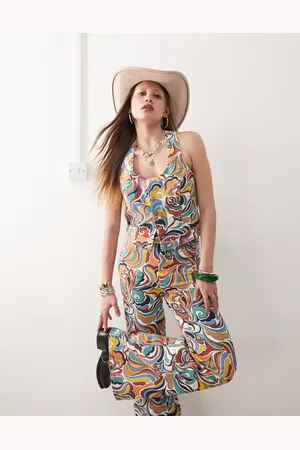 Wrangler Co-ord denim crop top in all over bright 70s print
