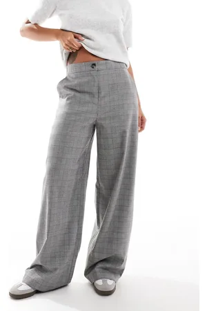 ASOS Tailored relaxed straight leg trousers in grey and check