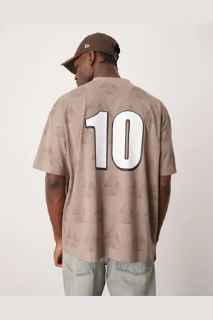 ASOS Oversized v-neck t-shirt with sports graphic in stone